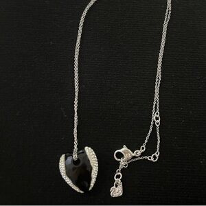 Swarovski Heart Pendant Necklace with Black Crystal and Silver Accents